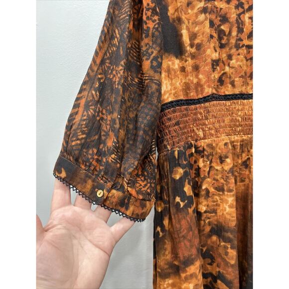 Soft Surroundings Womens Size 18W Orange Black Kaftan Maxi Boho Festival Dress - Picture 6 of 14